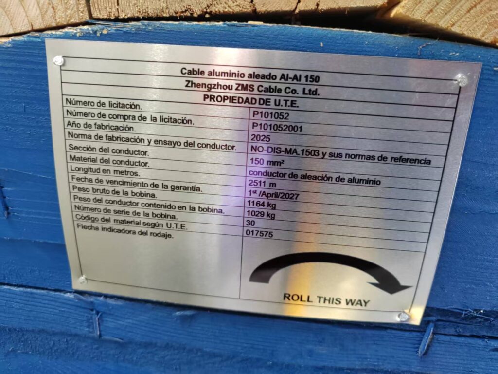 ZMS CABLE Plaque signalétique en aluminium métallique personnalisée pour tambour de câble selon les exigences du client