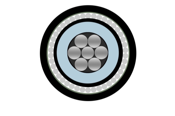 Structure du câble IEC 60502 XLPE basse et moyenne tension avec conducteur cuivre ou aluminium, isolation XLPE, écran métallique, couche de séparation et gaine extérieure.