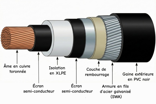 Câble moyenne tension câble armé